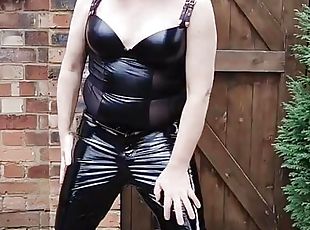 Tranny slut pvc shorts and bodysuit