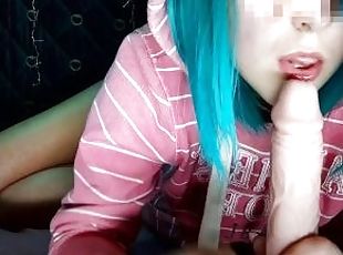 Juicy blowjob from blue haired girl homemade - amateur Lalli_Puff