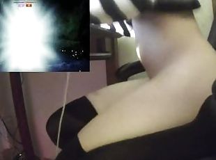 Femboy plays Destiny while riding dildo