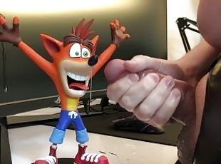 HUGE moaning cumshot on Crash Bandicoot figure and monitor!