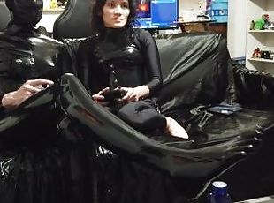 Gaming in Latex and Zentai - Latex Toe Socks Focus - Side of Light