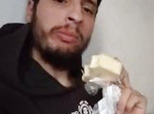 Man eating chesse