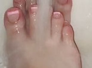 Foot fetish pink french tip shower toes ????????????