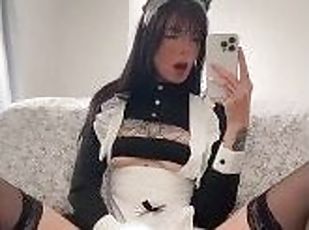 Horny Neko Maid fingers herself infront of the mirror