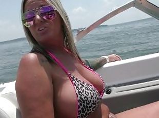 thick beautiful blonde shows big juicy tits on the lake