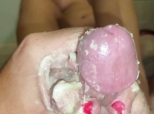 Baked a cake just rub on my cock with her feet until I cum