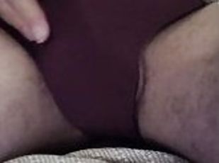 Playing with my cock in my wife's panties