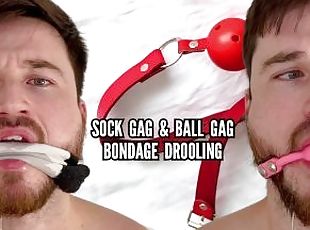 Sock gag & ball gag bondage drooling