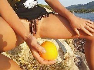 Always NO PANTIES in my way to the Beach # Piss on Orange at Sun Set