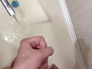 Virt on the phone in the bathroom, jerking off and cumming