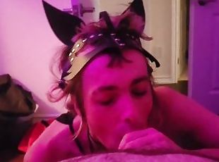 Slutty trans fox sucks daddy off