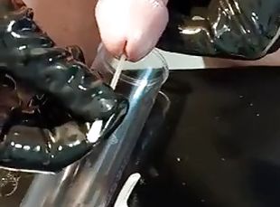 Pumping my small cock, sounding, masturbating with latex gloves and a huge load